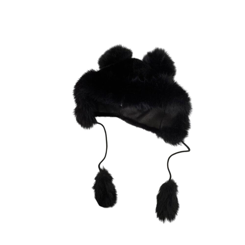 Furry Bear Ear Hood Black Fur
